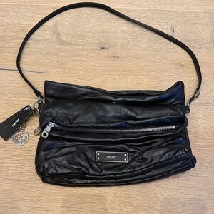 NWT DKNY Elegant Black Leather Shoulder Bag